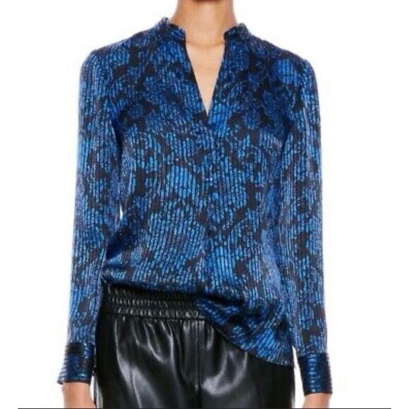 Alice + Olivia Amos Side Slit Blouse Blue Floral Size XS - Picture 2 of 7